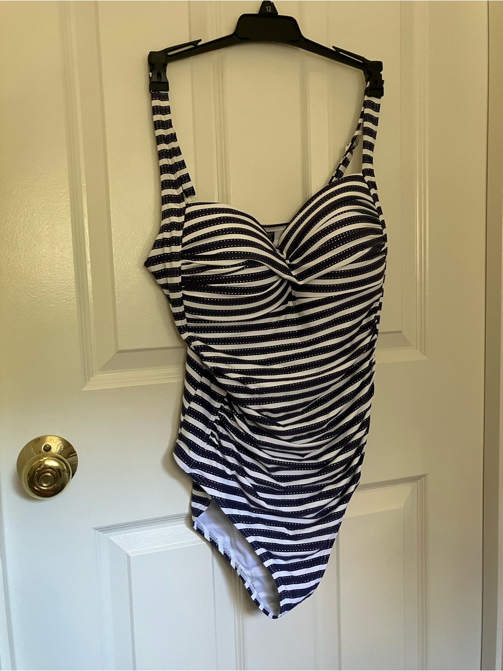 Striped Navy and White One-Piece Swimsuit